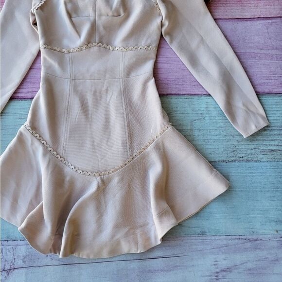 NWT Keepsake Nude We Dream Long Sleeve Fitted Ruffle Hem Mini‎ Dress XS - Picture 5 of 9
